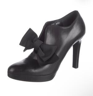 Ralph Lauren Collection Pump Bootie Womens 6.5 Black Leather Bow Classic Glam